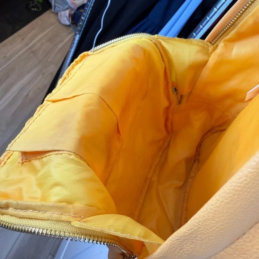 Yellow Faux Leather Small Backpack Pocket Front‎ Zip Closure Adjustable Straps